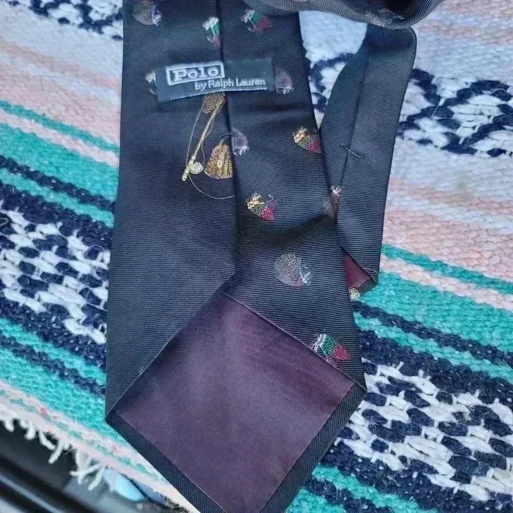 Polo Ralph Lauren blue Fishing Tie 100% Silk Hand Made In USA Vintage